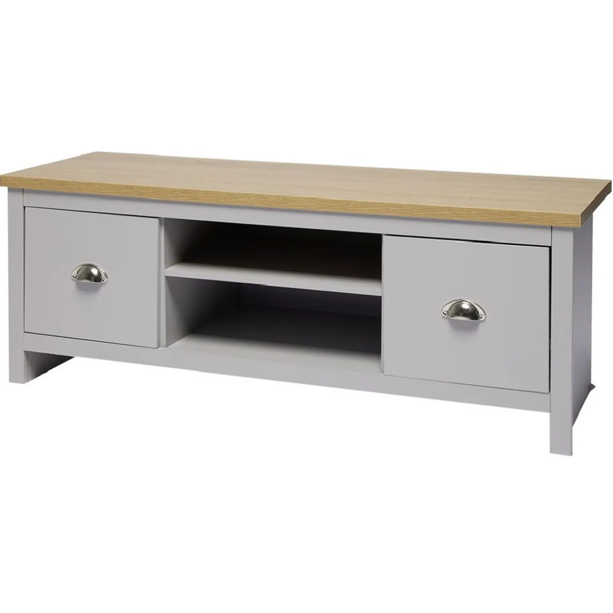 Meuble TV en bois Nantes 2 niches 2 portes gris et naturel