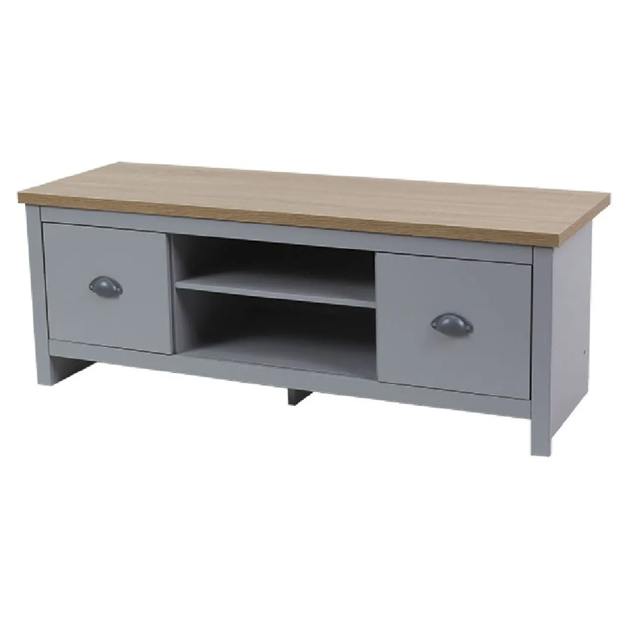 Meuble TV en bois Nantes 2 niches 2 portes gris et naturel
