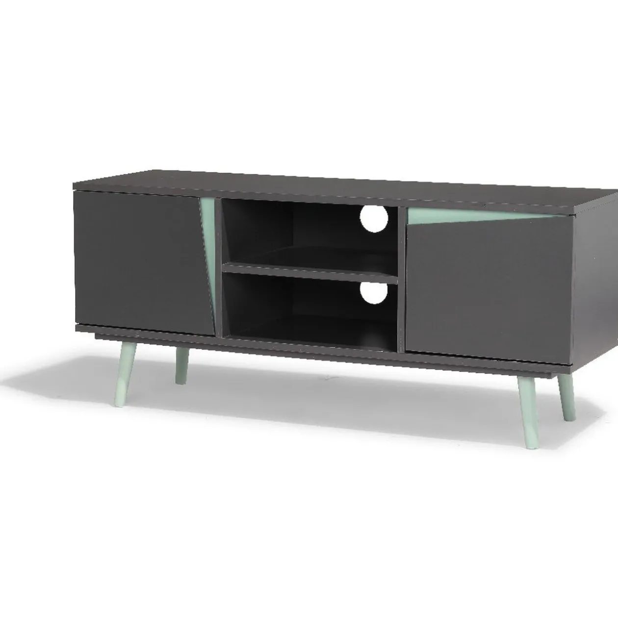 Meuble TV Jamy vert d’eau et anthracite