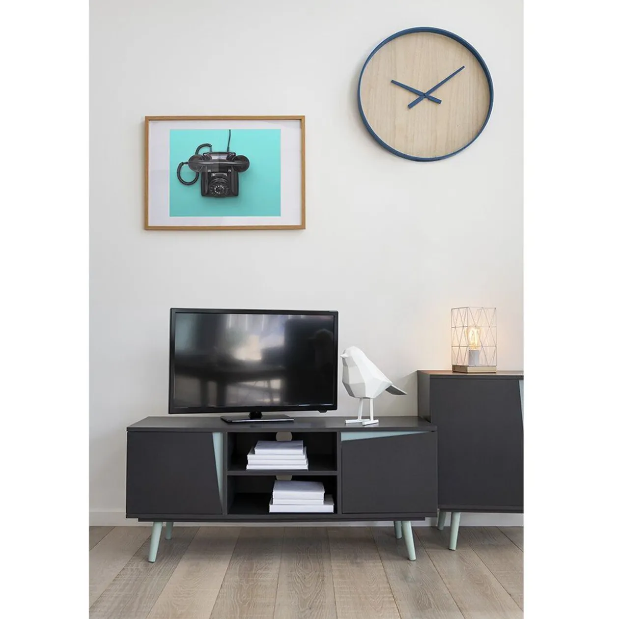 Meuble TV Jamy vert d’eau et anthracite