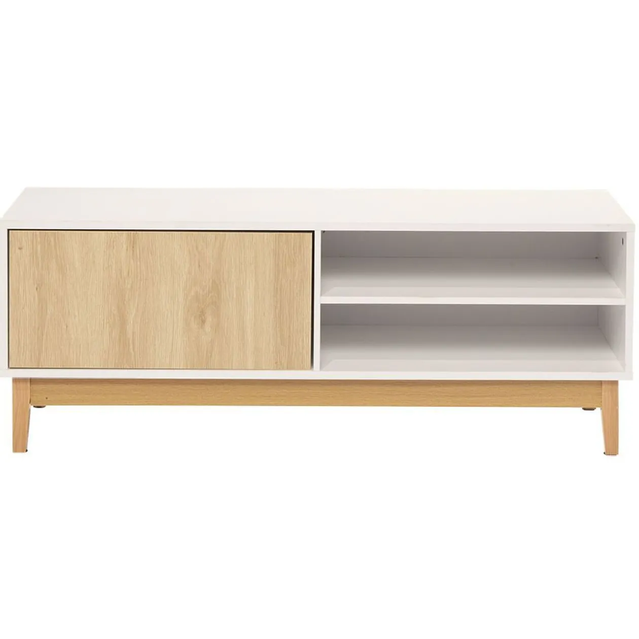Meuble TV Lida 2 niches 1 porte en bois naturel et blanc