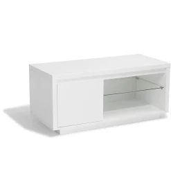 Meuble TV Luminosa blanc effet laqué 1 porte et 2 niches