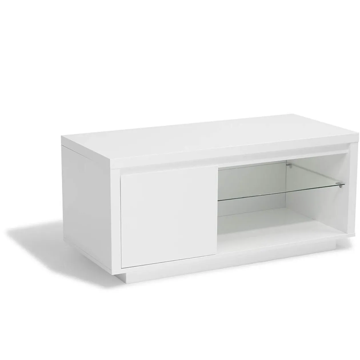 Meuble TV Luminosa blanc effet laqué 1 porte et 2 niches