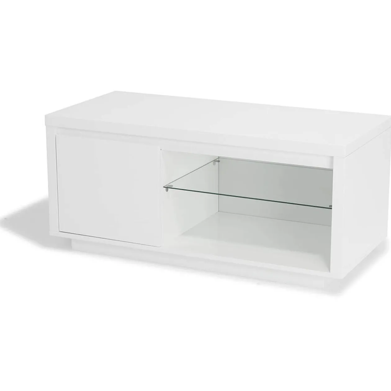 Meuble TV Luminosa blanc effet laqué 1 porte et 2 niches