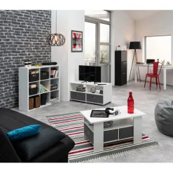 Meuble TV Utah blanc 2 tiroirs et 2 niches