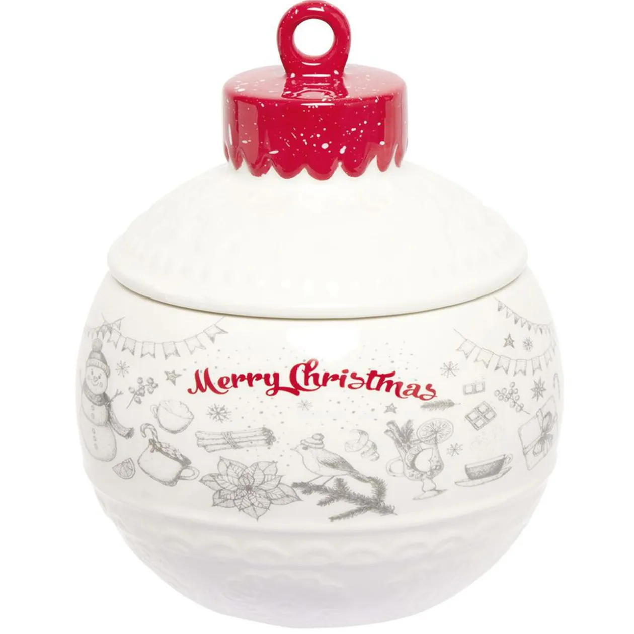 Mini bonbonnière en céramique décor Noël rouge blanc