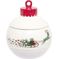 Mini bonbonnière en céramique décor Noël rouge blanc
