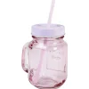 Mug bocal coloré rose avec paille