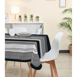 Nappe carrée imprimée bayadère noir blanc et gris