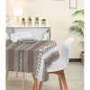 Nappe carrée rayures vert de gris et taupe motif couverts