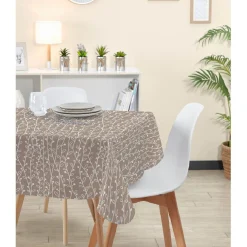 Nappe carrée taupe et blanche imprimée fleurs