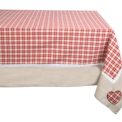 Nappe de table rectangulaire beige et rouge à carreaux
