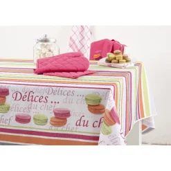 Nappe de table rectangulaire design macarons et rayures