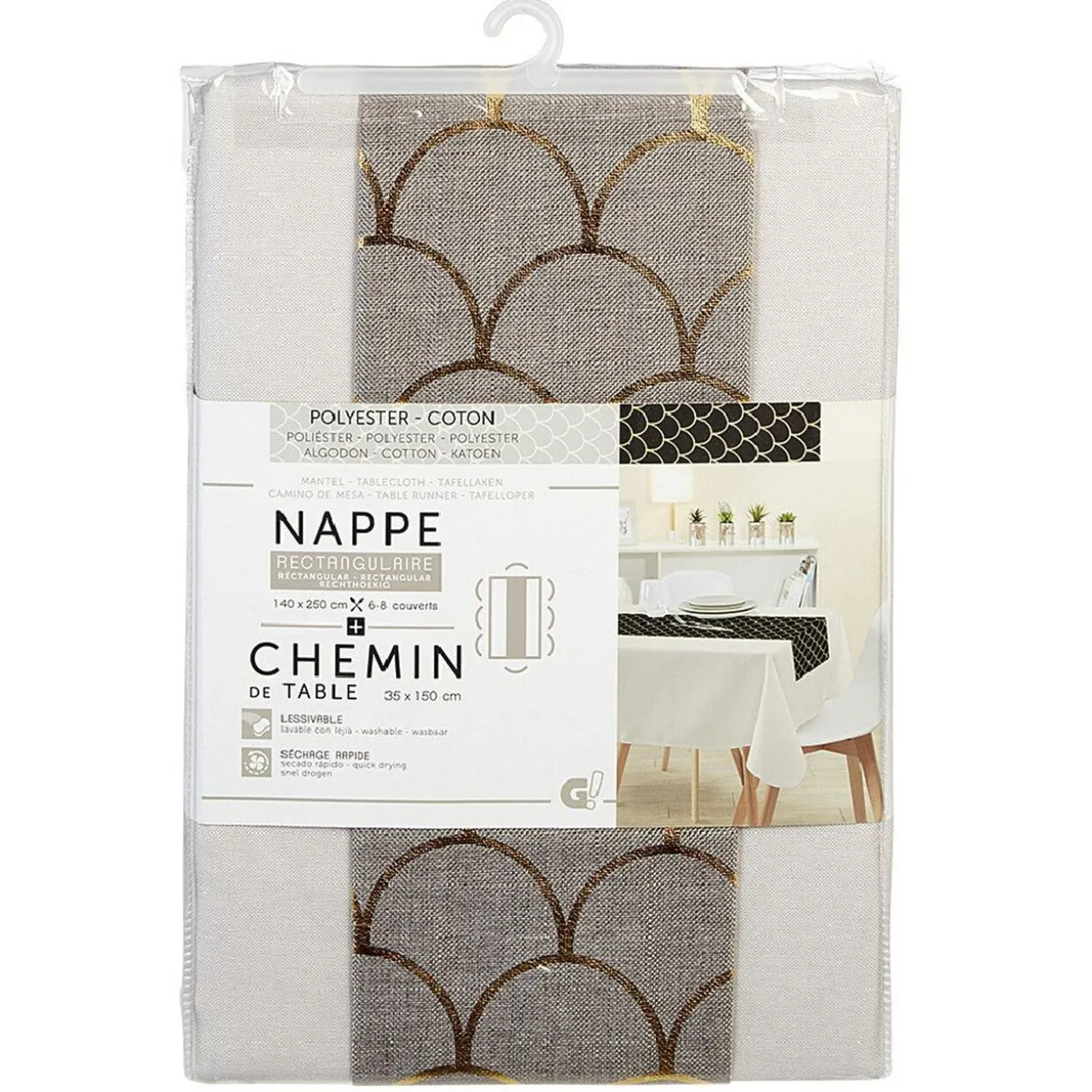 Nappe effet lin avec chemin de table design festif 250 x 140 cm