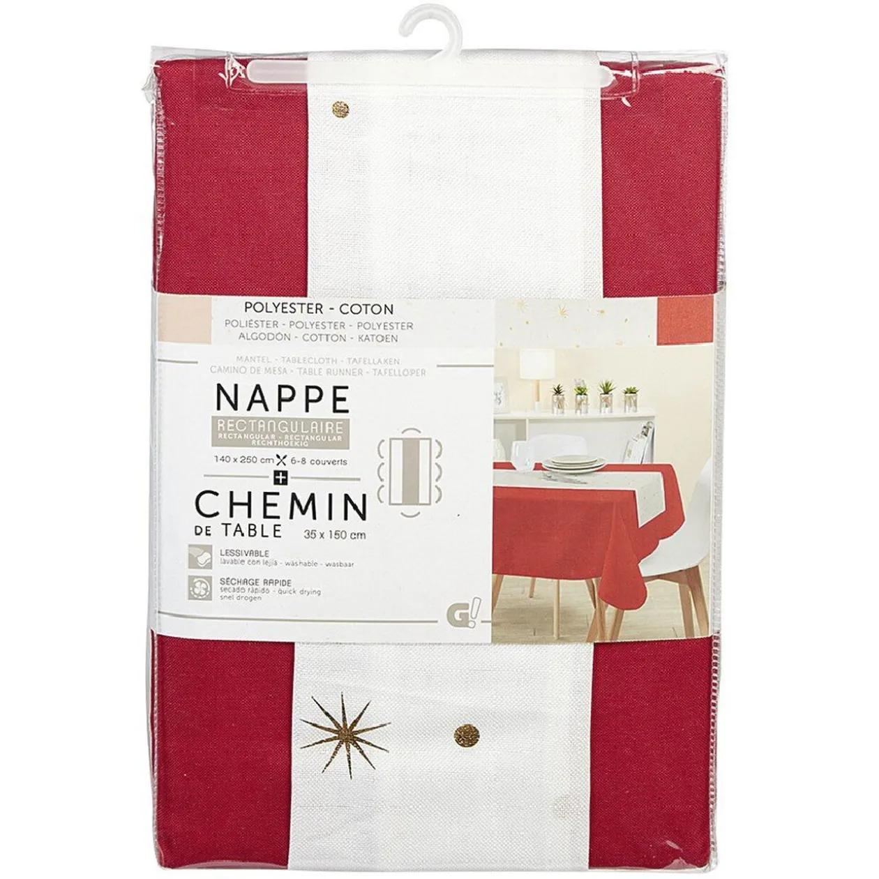 Nappe effet lin avec chemin de table design festif 250 x 140 cm