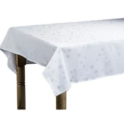 Nappe en polyester Noël Blanc motif étoiles argentées
