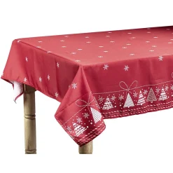 Nappe en polyester Noël style traditionnel rouge blanc doré