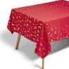 Nappe en tissu rouge motif sapin doré 140x300cm