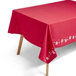 Nappe en tissu rouge motifs étoilee et sapins 140x300cm