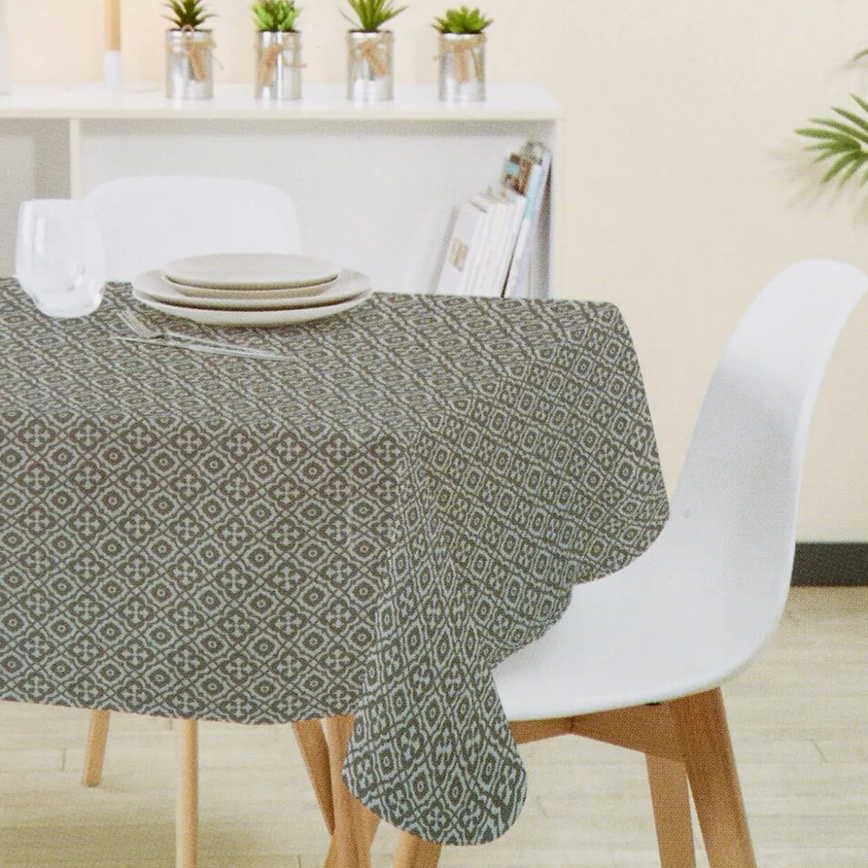 Nappe esprit mosaïque antique noir et blanc rectangulaire