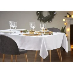 Nappe jacquard blanche motif arabesque L 350 cm