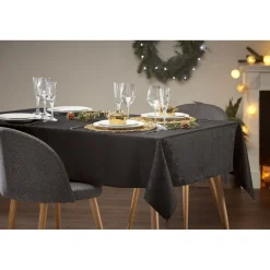 Nappe jacquard noire motif géométrique L 350 cm