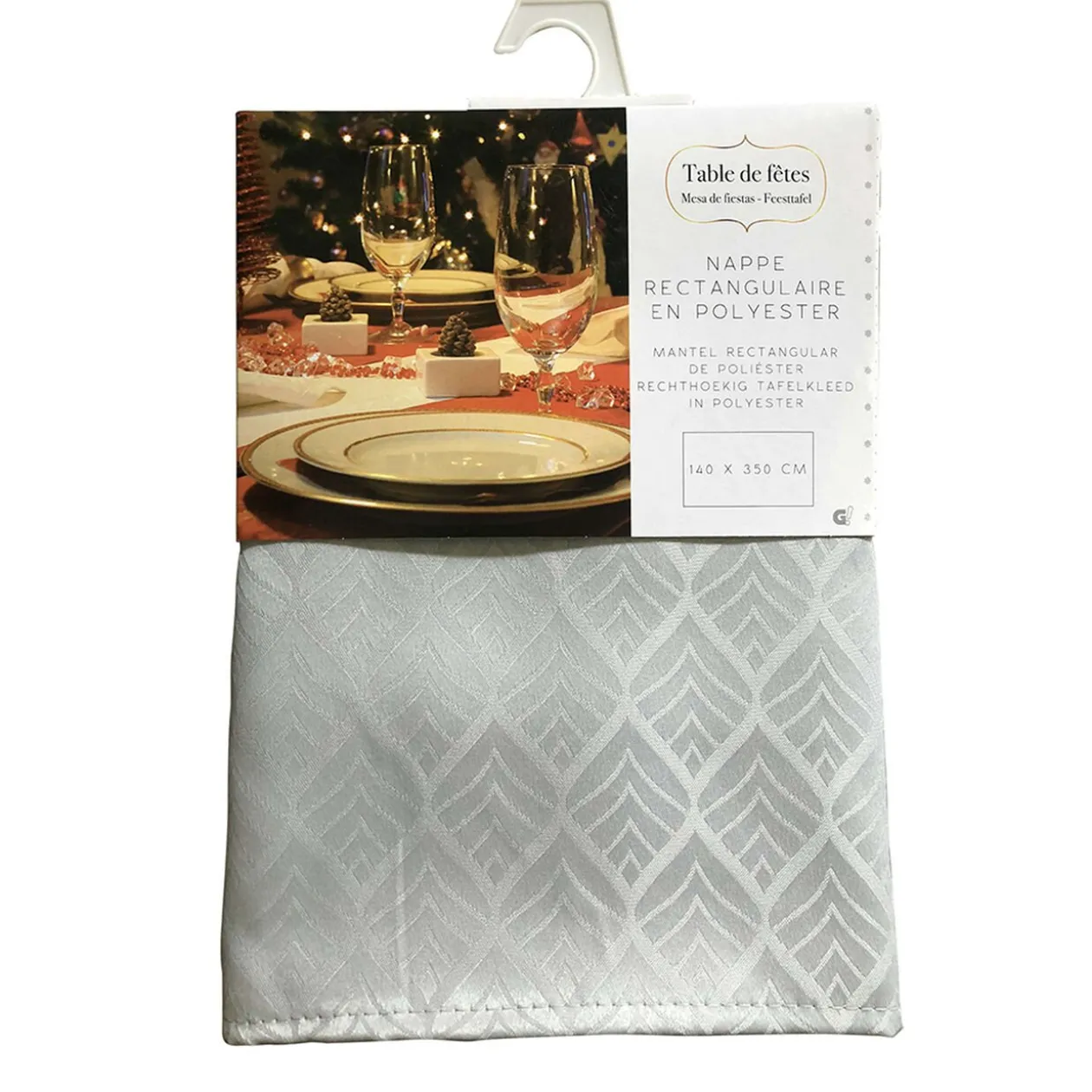 Nappe jacquard rectangulaire grise motif plume géométrique