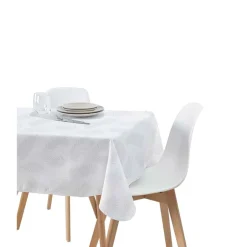 Nappe jacquart blanche motif feuille de palmier