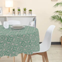 Nappe motif carreaux de ciment vert d'eau ronde