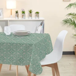 Nappe motif carreaux de ciment vert d'eau rectangulaire