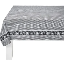 Nappe motif géométrique et bordure feuillage noir et blanc