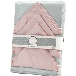 Nappe rectangulaire grise et 4 serviettes rose