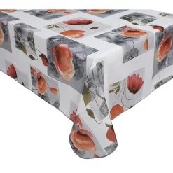 Nappe rectangulaire imprimée coquelicots rouge gris