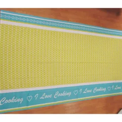 Nappe rectangulaire Love cooking bleu vert blanc