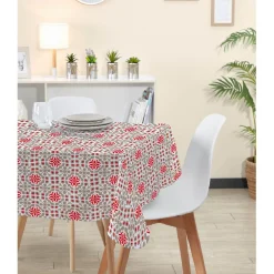 Nappe rectangulaire motif carreau de ciment rouge blanc et gris