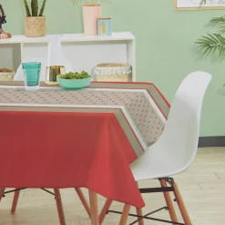 Nappe rectangulaire motif carreau de ciment rouge blanc et gris