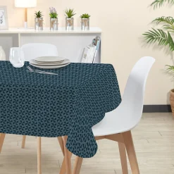 Nappe rectangulaire polyester enduit imprimé graphique bleu