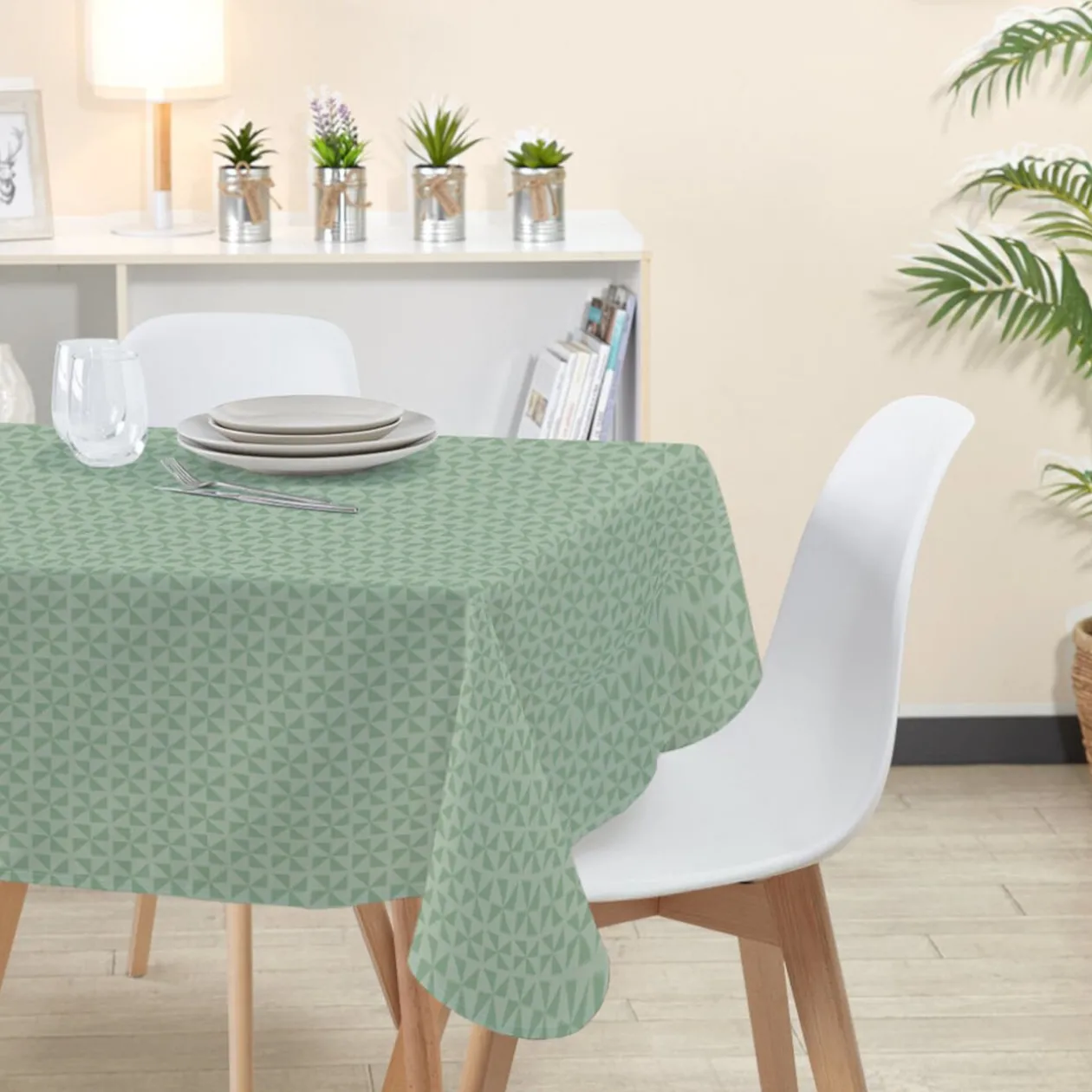 Nappe rectangulaire polyester enduit imprimé graphique vert