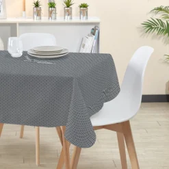 Nappe rectangulaire polyester anti tâche imprimé graphique gris