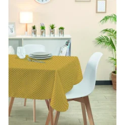 Nappe rectangulaire polyester anti tâche imprimé écailles jaune blanc