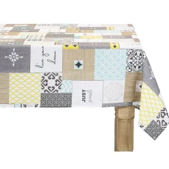Nappe rectangulaire polyester imprimé gris moutarde 140x240 cm