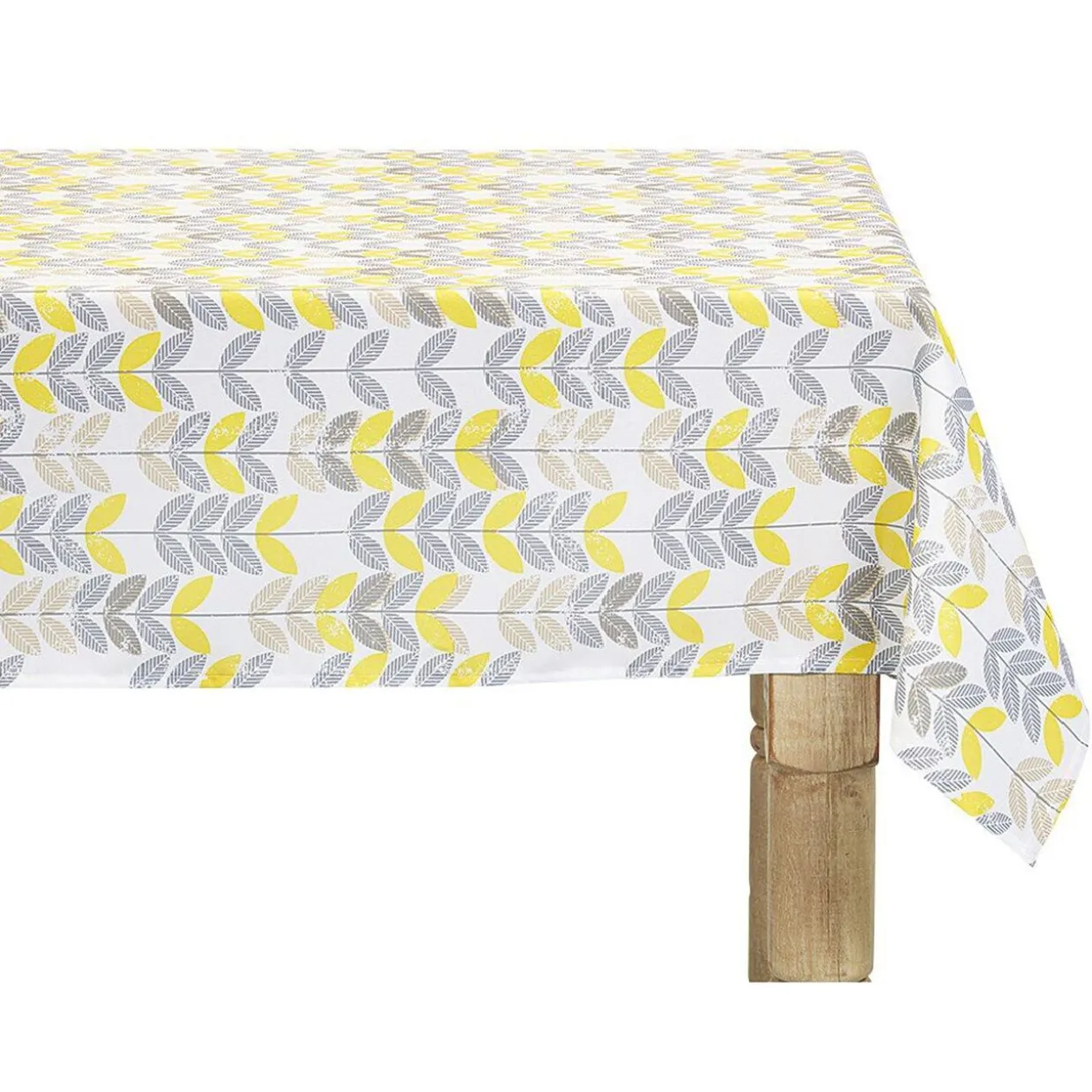 Nappe rectangulaire polyester imprimé gris moutarde 140x240 cm