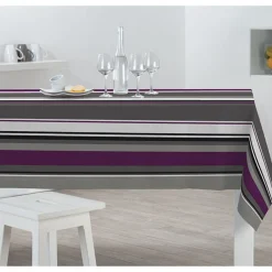 Nappe rectangulaire rayée gris violet blanc