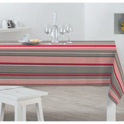 Nappe rectangulaire rayée rose beige gris