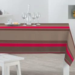 Nappe rectangulaire rayée rose beige marron