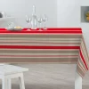 Nappe rectangulaire rayée rouge beige taupe