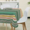 Nappe rectangulaire rayée bayadère vert blanc jaune
