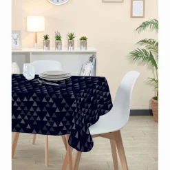 Nappe rectangulaire tissu jacquard noir à motif triangles
