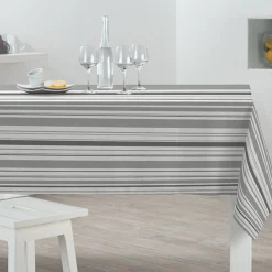 Nappe rectangulaire toile cirée rayée grise blanche