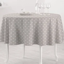 Nappe ronde beige motifs pois blancs